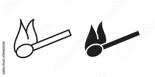 Match fire icons vector silhouette set. thin line icon pack.