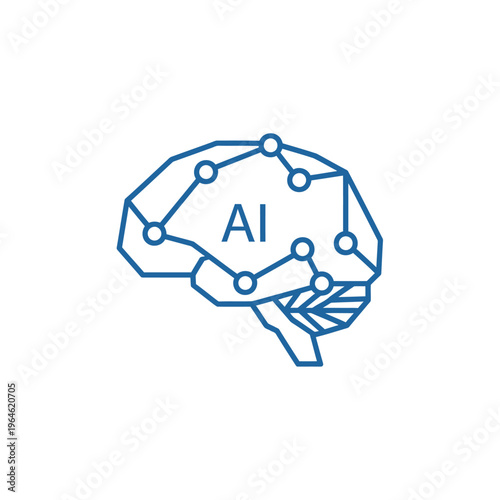 A futuristic blue line illustration of a human brain with AI technology concept vectorrr