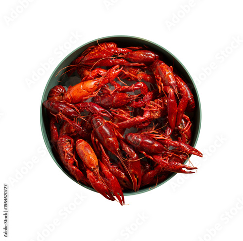 Large Bowl of Red Crayfish Isolated on Transparent Background