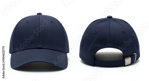 Classic navy blue baseball cap isolated on a white background front and back view of a blank hat ideal for mockup or design templates hat mockup mockup cap hat template fashion clothing baseball front