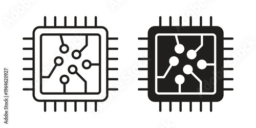 Microchip icons vector silhouette set. thin line icon pack.