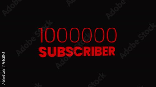 100000 Subscriber 3D Text Animation. Alpha matte with transparent background 4K resolution.