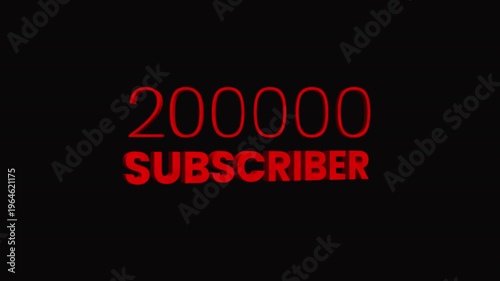 20000 Subscriber 3D Text Animation. Alpha matte with transparent background 4K resolution.