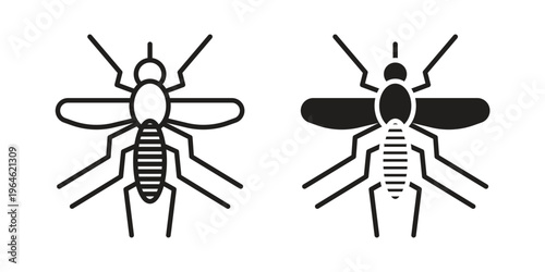 Mosquito icons vector silhouette set. thin line icon pack.