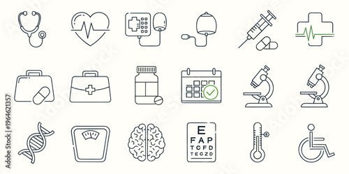 Healthcare icons medical vector set for clinic hospital ui and medical infographic researchHealthcare icons medical vector set for clinic hospital ui and medical infographic research