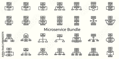 Microservices architecture vector icons set for distributed system diagramsMicroservices architecture vector icons set for distributed system diagrams