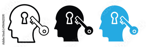 Unlocking ideas and solutions with a key to the mind concept icon set