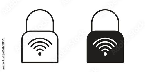 Nfc lock icons vector silhouette set. thin line icon pack.