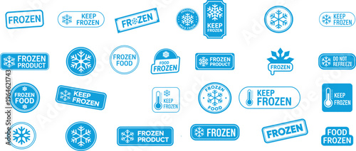Frozen food labels and signs  keep frozen product icons