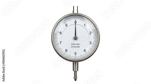 Precision dial indicator gauge metrology tool isolated on white background