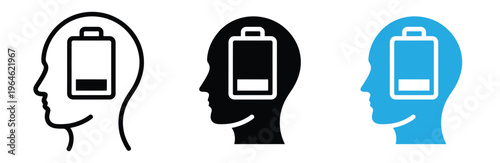 Battery icon in human head profile, Low power concept, Energy depletion