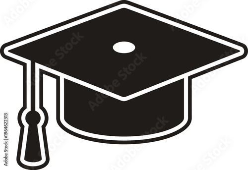 Graduation cap icon in simple black and white vector design for educational symbols and academic achievements