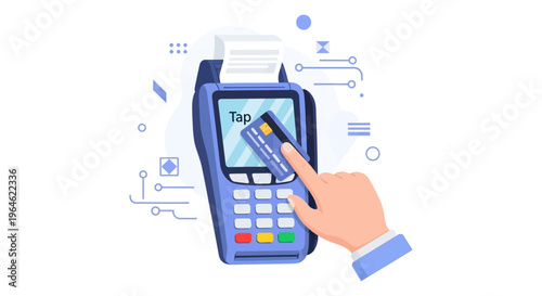 Contactless Payment Technology: Hand Tapping Credit Card on POS Terminal for NFC Digital Transaction