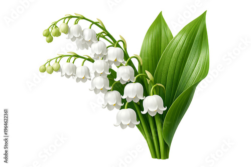 Lily of the valley flowers with green leaves on transparent background