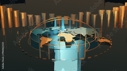 Global network connection represented by a world globe and data bars