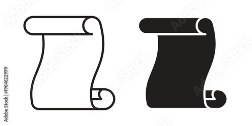 Paper Scroll icons vector silhouette set. thin line icon pack.