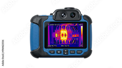 Unbranded thermal imaging camera for electrical diagnostics isolated on white