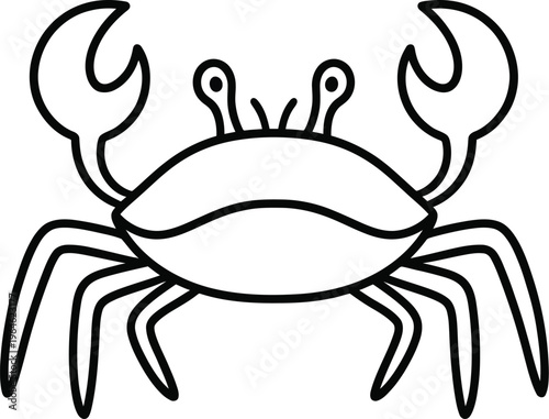 A simple line drawing of a crab with its claws raised and legs spread apart in a threatening posture