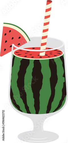 Watermelon patterned glass drink with straw