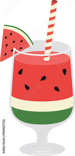Layered watermelon smoothie with straw