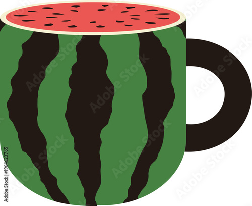 손잡이가 있는 수박 줄무늬 컵 일러스트