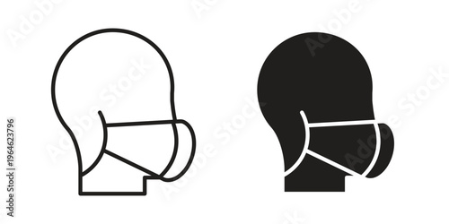 Person in mask icons vector silhouette set. thin line icon pack.