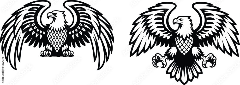 Fototapeta premium Eagle Wings Vector Illustration Set is perfect for logos, tattoos, and emblem designs.