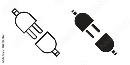 Plug connection icons vector silhouette set. thin line icon pack.