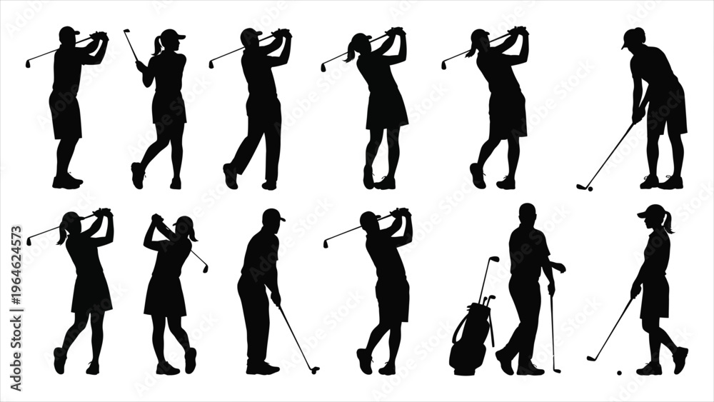 Naklejka premium Dynamic golfer silhouette vector set