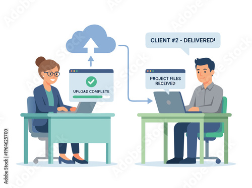 Digital File Transfer Between Colleagues via Cloud.