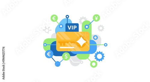 Premium VIP Access Card and Digital Key Illustration. Exclusive Membership, Financial Technology (FinTech) and Loyalty Program Concept.