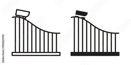 Roller coaster icons vector silhouette set. thin line icon pack.
