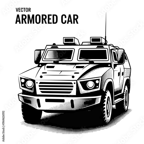 Vector illustration of a black armored car with white background
