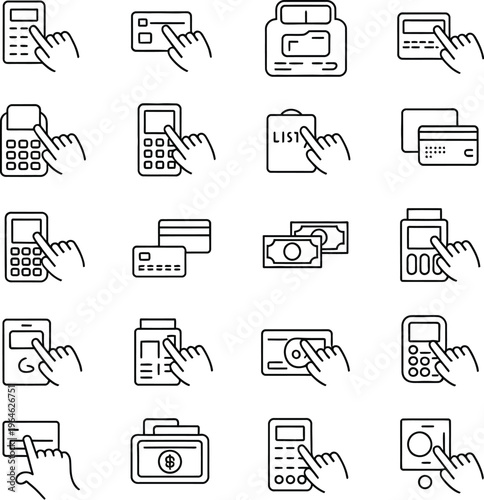 Payment card icon set with various payment methods and devices