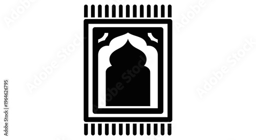 Islamic Prayer Mat Silhouette Icon Vector - Black and White Sajadah Illustration for Muslim Religious Worship, Ramadan, and Eid Design Elements