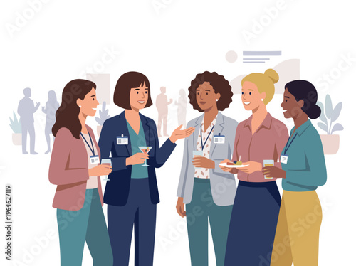 Diverse group of professional women networking at a conference.