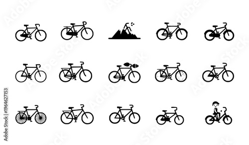 Bicycle Icon Set Flat Bike Vector Symbols Transport Cycling Collection