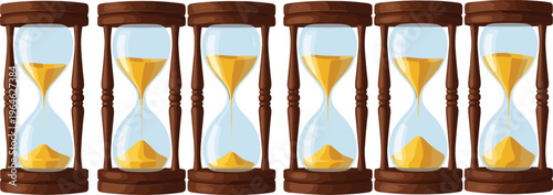 Set of hourglass timers with flowing sand isolated on white background time concept vintage vector illustration collection