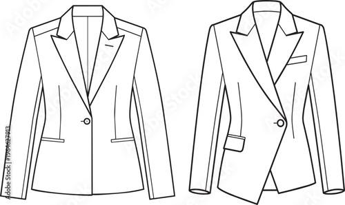 Fashion illustration of two women s blazers front and slightly angled views