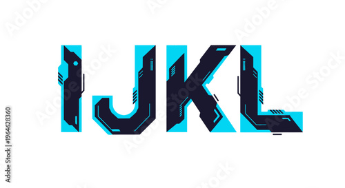 Futuristic Digital Alphabet Letters I J K L with Glitch Effect.