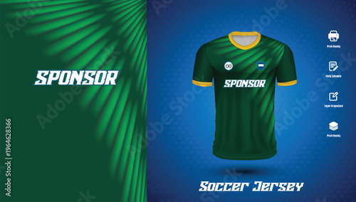 South Africa Cricket Jersey Design Template Green and Yellow Sports Uniform Mockup
