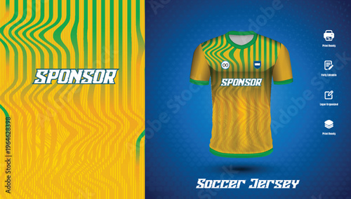 South Africa Cricket Jersey Design Template Green and Yellow Sports Uniform Mockup