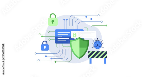 Cybersecurity Protection Concept. Digital Data Security Shield, Antivirus Firewall Defense against Cyber Threats and Malware.