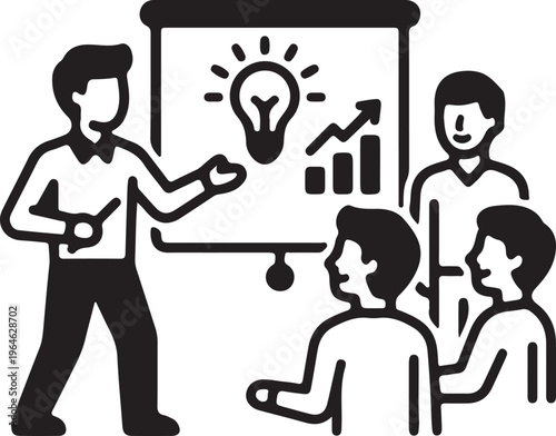 Business presentation with mentor showing new ideas on white board.