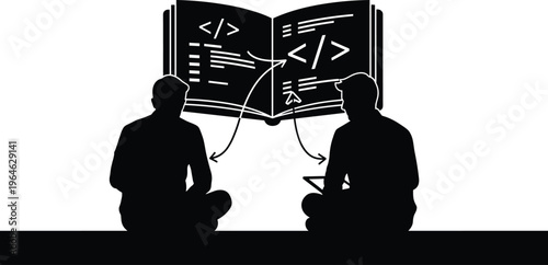 Programming learning vector silhouettes coding education collaboration knowledge sharing icons