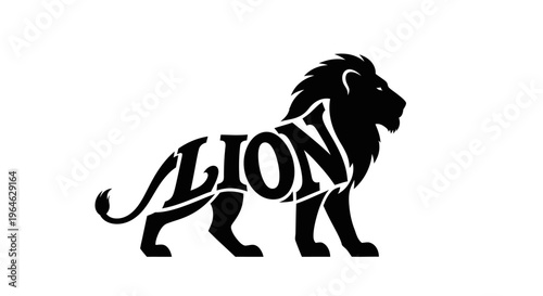 Black Lion Silhouette with LION Text Inscription.