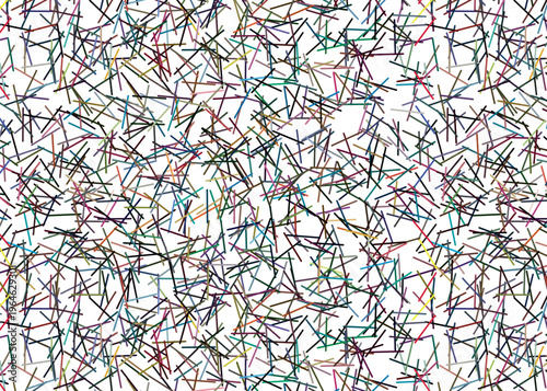 Abstract chaotic pattern of colorful randomly oriented lines on a white background