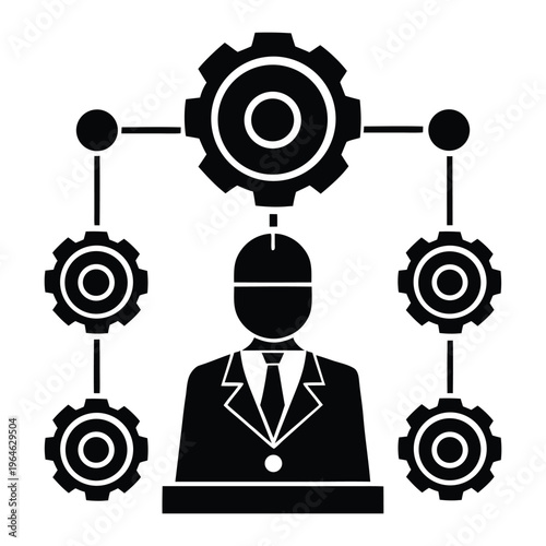 AI Business Automation System with Human Manager Black and White Technology Concept