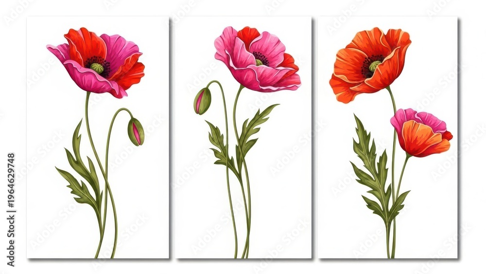 Fototapeta premium Vibrant poppy illustrations