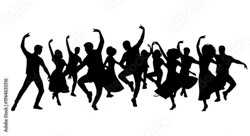 Group of people dancing joyfully in a lively and energetic formation